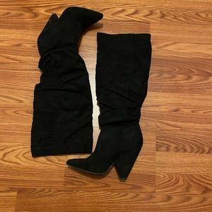 Womens black suede slouch boots